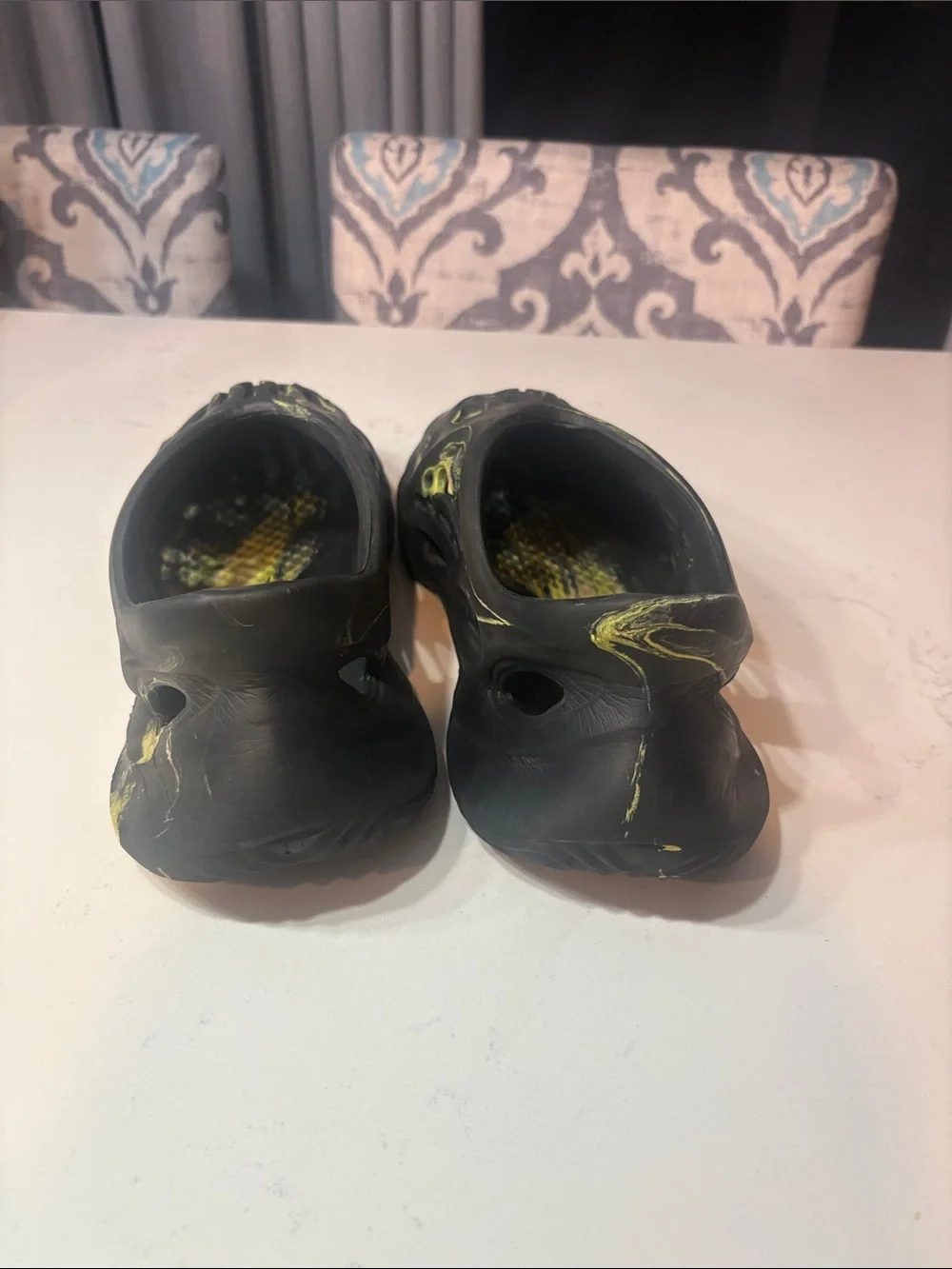 Men's Black Slip-On Ventilated Sandals with Yellow Accents